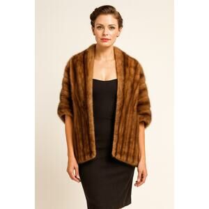 Vintage Mink Stole Brown Fur Shawl Mob Wife 20s 50s Dressy Formal Jacket